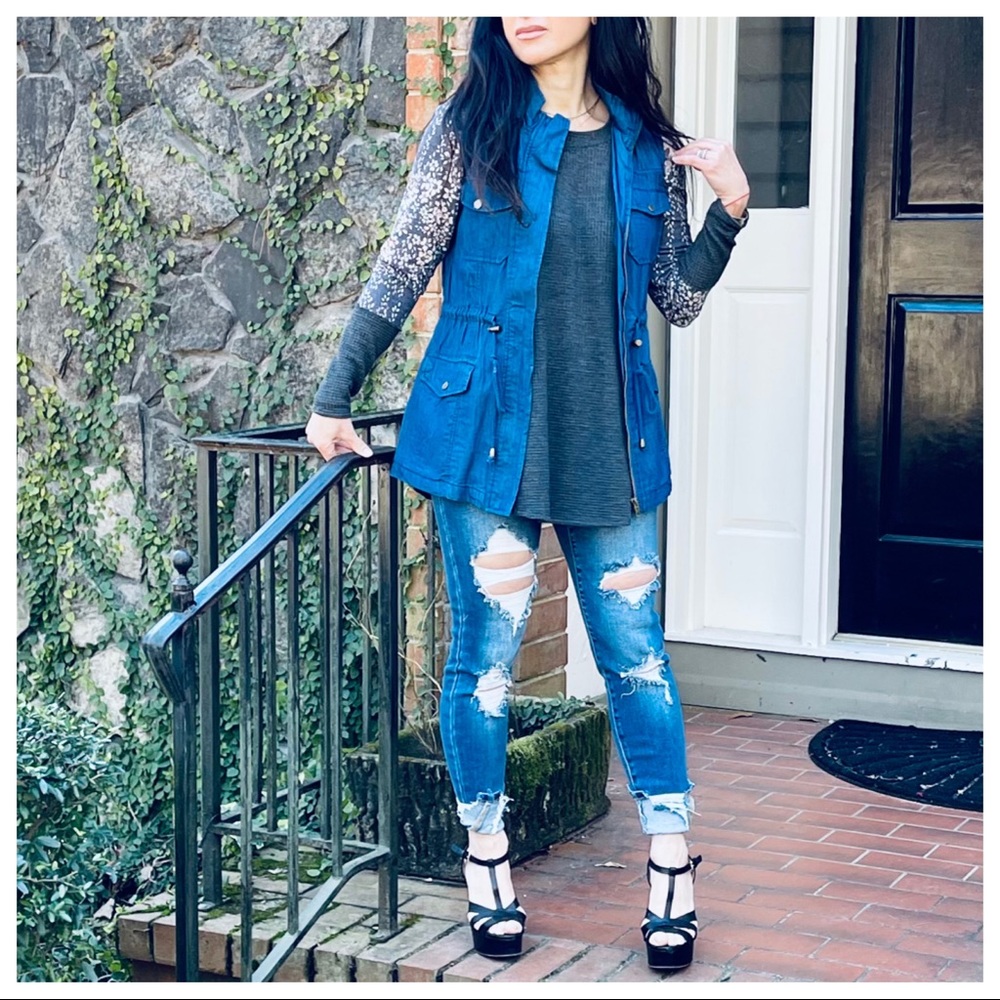 Chic anorak denim hooded vest - Picture 5 of 6